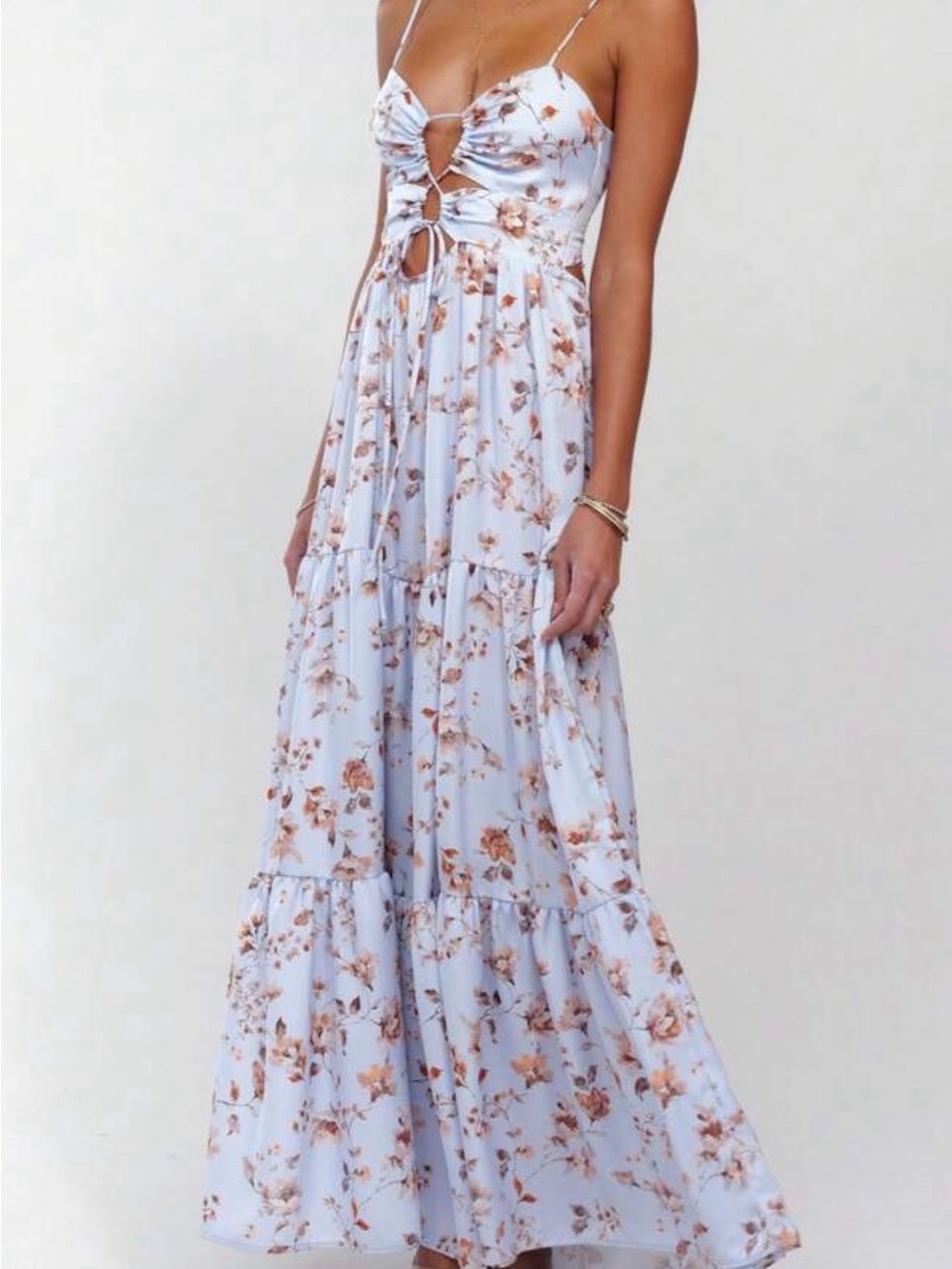 Light Blue Floral Tie-Front Maxi Dress